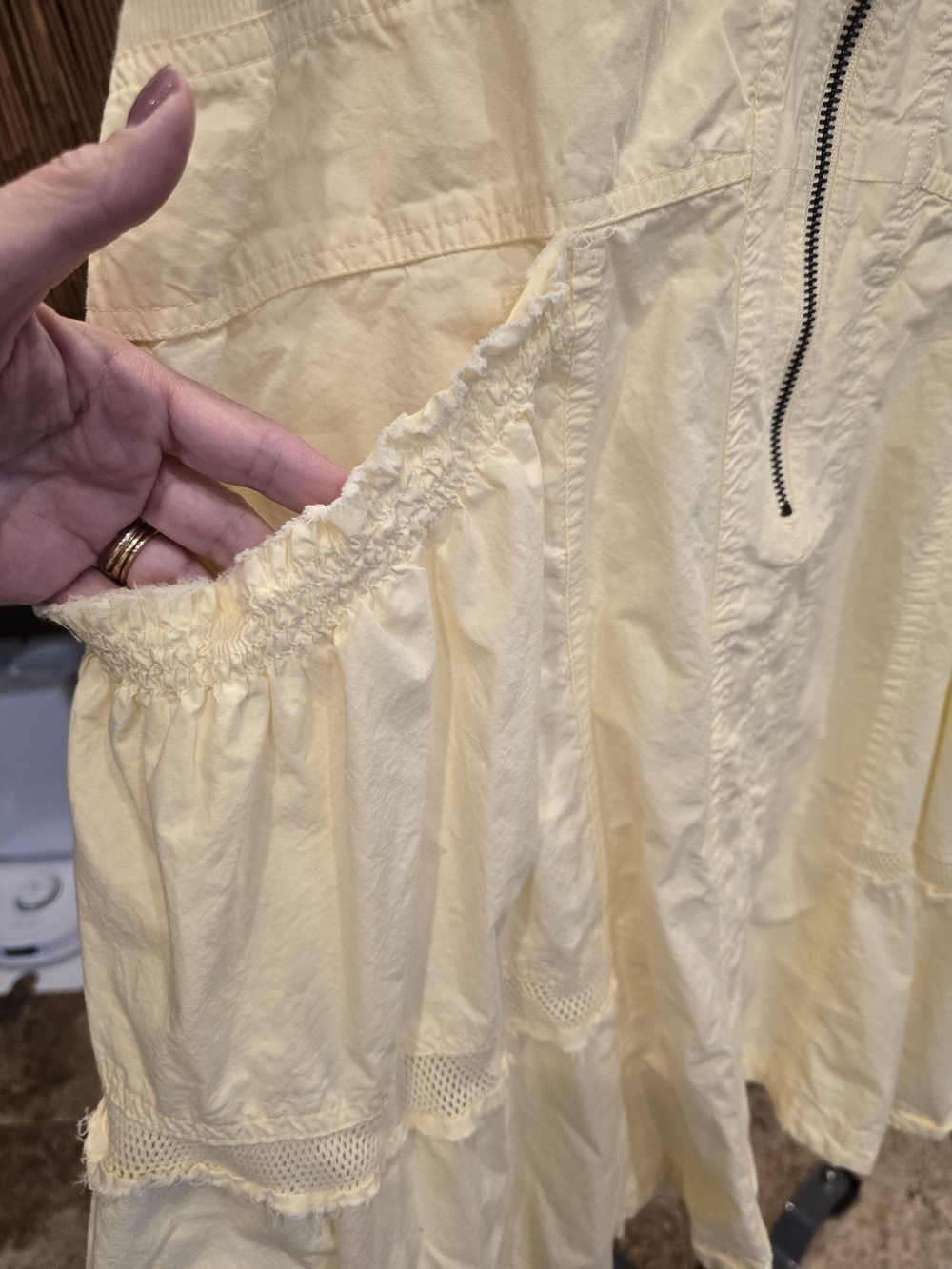 Anthropologie Daily Practice Pale Yellow Sleeveless Tiered Zip-Front Mini Dress - Picture 5 of 7